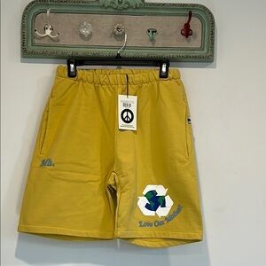 Brand New MADHAPPY cotton love your Mother Earth Yellow Graphic Shorts men’s